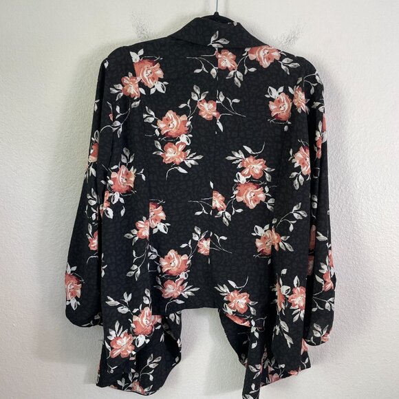 Torrid Womens Plus 3X Black Floral Knit Crepe Drape Blazer Open Jacket - Picture 11 of 12